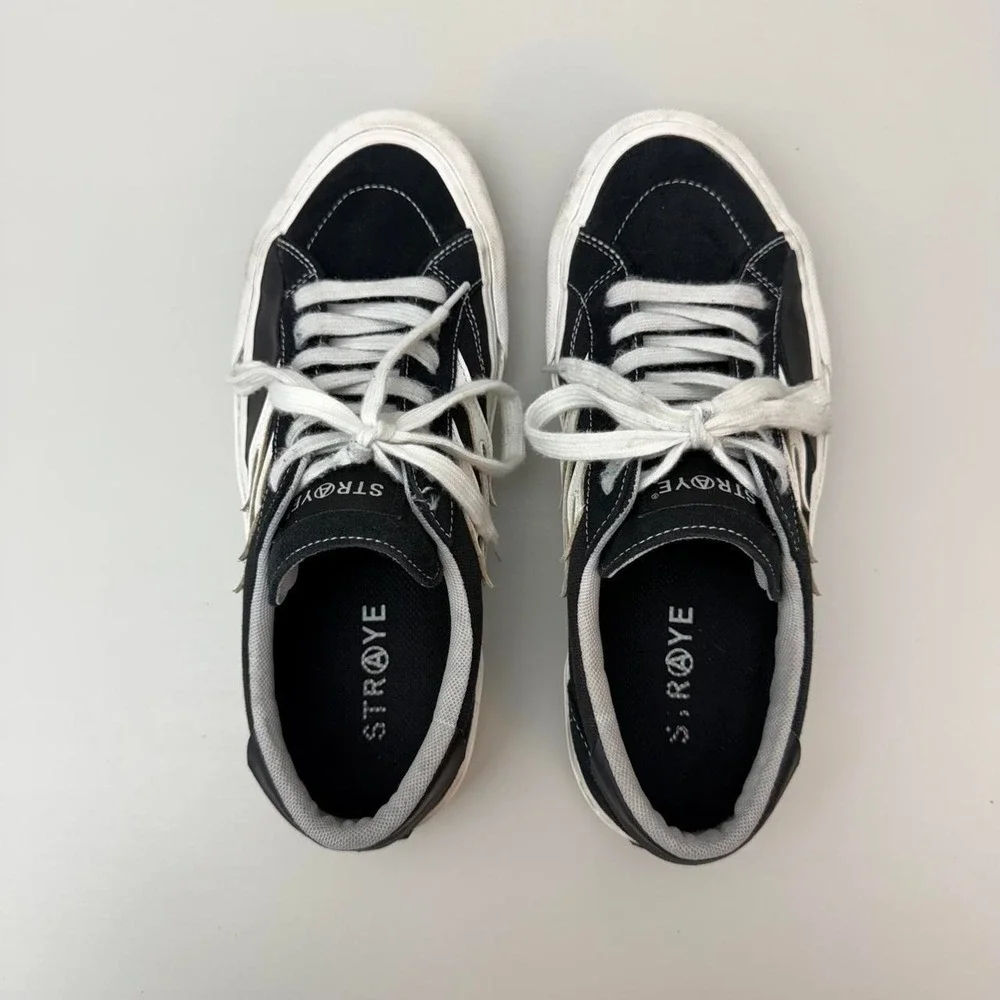 STRAYE Logan black flame sneakers with white flame graphic 9.5 men 11 women's